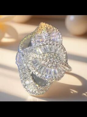 Crystal Clear Large Radiant Diamond finish Swarovski elements ring #363